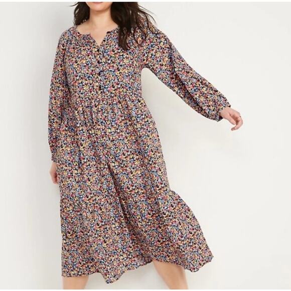 Old Navy Maxi Dress 3X Floral Tiered Peasant Cottage Core - Picture 1 of 9